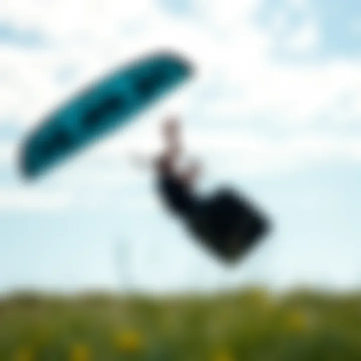 Mastering Skill on Open Fields A kiteboarder showcasing advanced techniques in a sprawling meadow