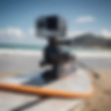 Close-up of an innovative aero camera mounted on a kiteboard