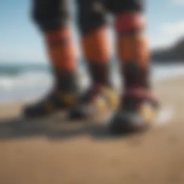 Material Composition of Kitesurf Booties A close-up view of kitesurf booties showcasing material texture.