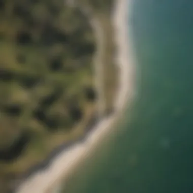 Aerial view of San Francisco coastline with kiteboarders