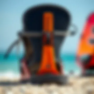 Detailed view of kiteboarding bindings highlighting adjustable straps.