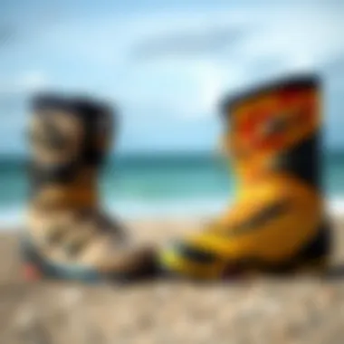 Side-by-side comparison of different types of kiteboarding boots.