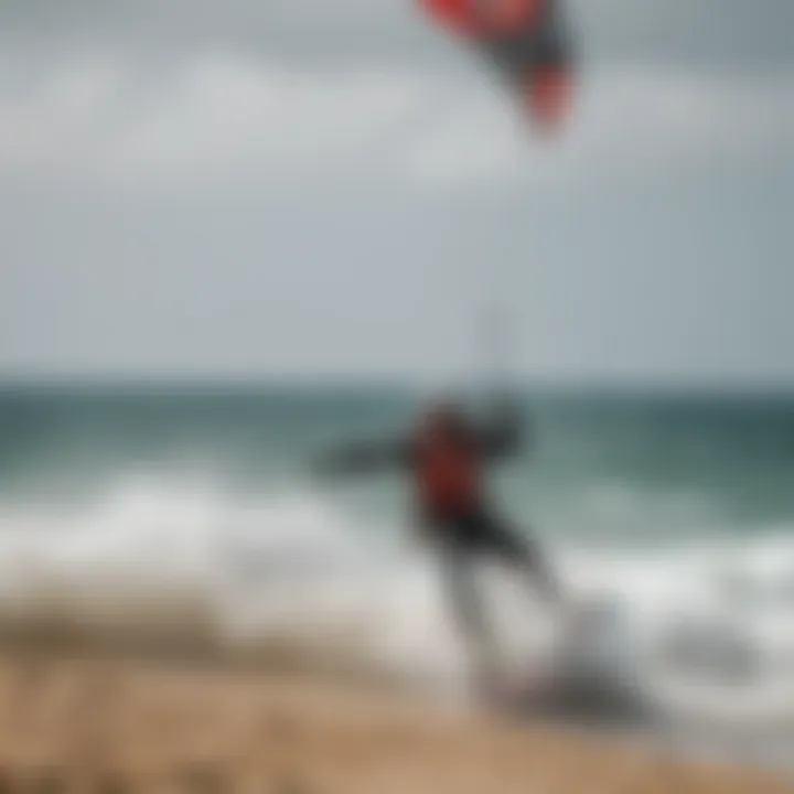 A kiteboarder executing a maneuver with the Cabrinha 15M kite during a windy day.