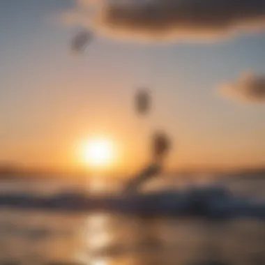 Kiteboarder riding a Carafino hydrofoil at sunset