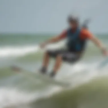 Kiteboarder riding the waves in Charleston