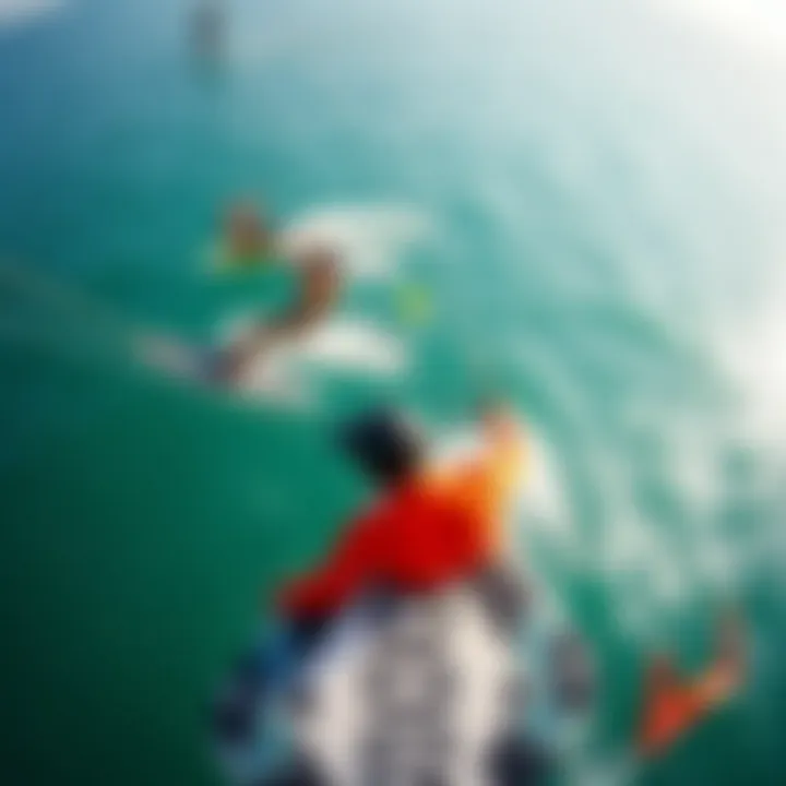 Kiteboarding in Different Environmental Conditions Aerial view of kiteboarders in varying environmental conditions