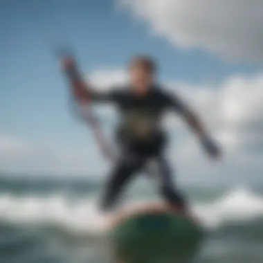 A kiteboarder in action wearing a suitable wetsuit in 60-degree water