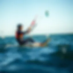 Kiteboarder in cold water wearing a wetsuit