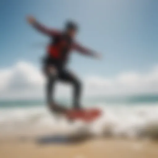 Dynamic kitesurfing action on a vibrant beach