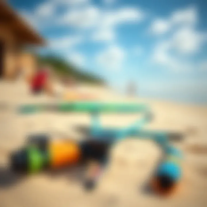 Critical Equipment for Kitesurfing Success Essential kitesurfing gear laid out on sandy beach