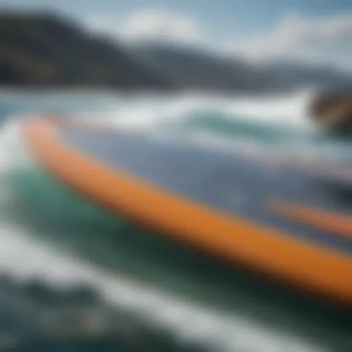 Close-up of a hydrofoil surfboard showcasing its unique design features