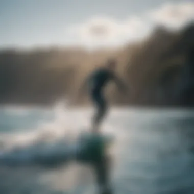 A serene ocean scene emphasizing the experience of riding a hydrofoil surfboard