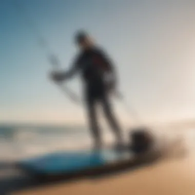 Kiteboarding equipment setup on a beach