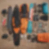 Detailed view of kiteboarding gear laid out for inspection