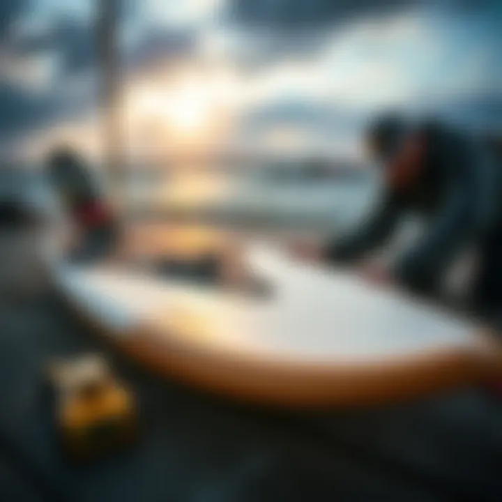 Essential Maintenance Tips for Kite Surf Boards A maintenance session for kite surf boards with tools