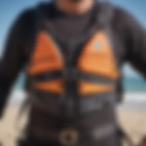 Detailed view of a modern waist harness designed for kitesurfing