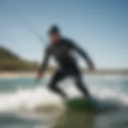 Kiteboarder enjoying the waves in a wetsuit