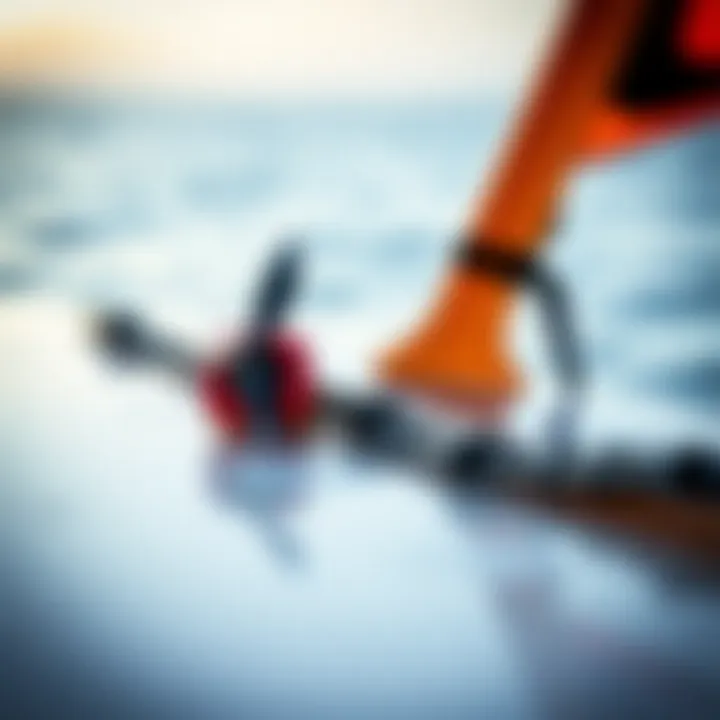 Close-up of essential wing foiling gear including wings, boards, and foils