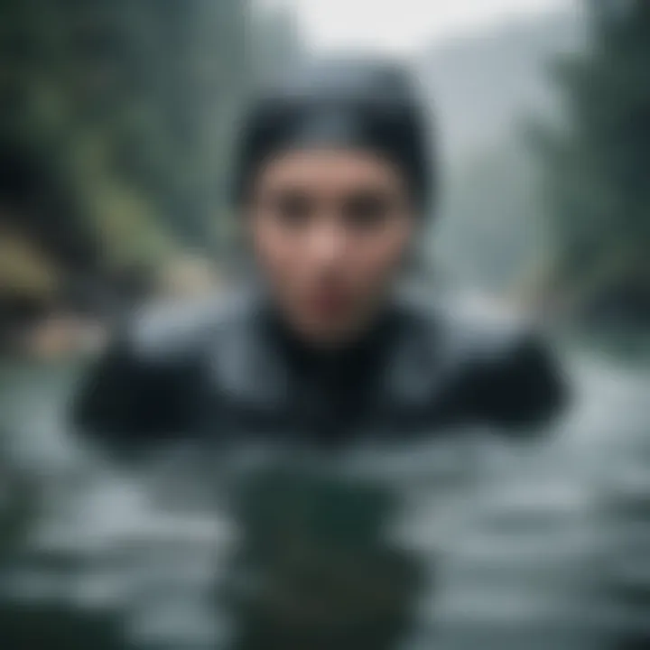 A swimmer enjoying a cold water swim with a drysuit