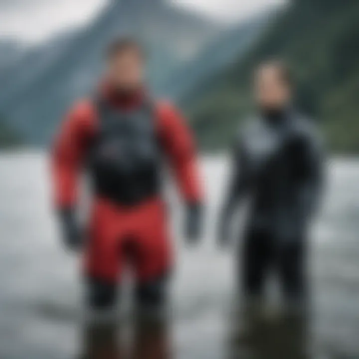 Diverse selection of drysuits for various cold water activities