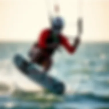 Mastering the Techniques Close-up of a kitesurfer executing a complex maneuver