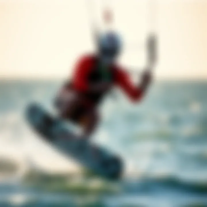 Mastering the Techniques Close-up of a kitesurfer executing a complex maneuver