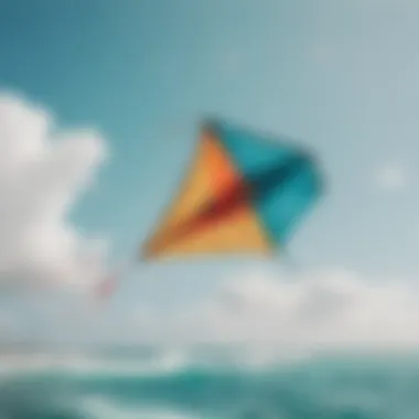 A vibrant kite soaring above a turquoise ocean