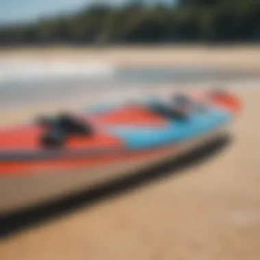 Close-up of a high-performance kiteboard on the beach