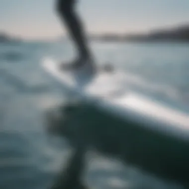 Close-up of hydrofoil surfboard components