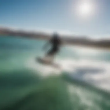 Kiteboarder gliding over the azure waters of Baja