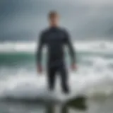 Diverse selection of cold water wetsuits displayed