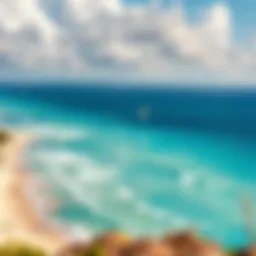 A panoramic view of the stunning Cabarete beach with vibrant kiteboarding activity