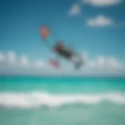 Kiteboarder gliding over turquoise waters