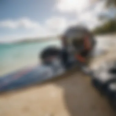 Essential Kiteboarding Gear for an Adventure A close-up of high-quality kiteboarding gear essential for the sport.