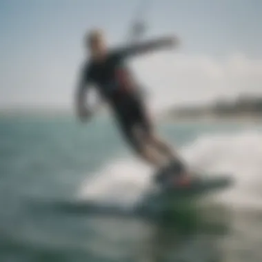 Kiteboarder maneuvering expertly on the water with a custom foil board