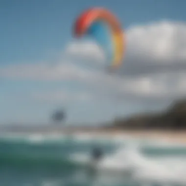 Kiteboarder navigating varied wind conditions with a seven-meter kite