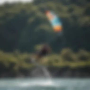 A kiteboarder in action utilizing a slingshot kite on the water