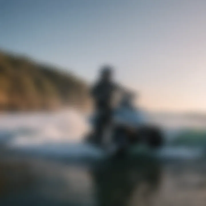 A scenic view of an e-foil rider enjoying the waves