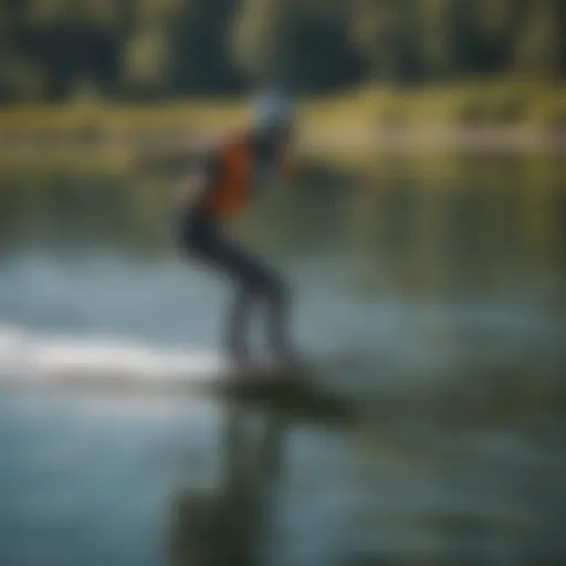 A sleek foil board gliding over the water surface