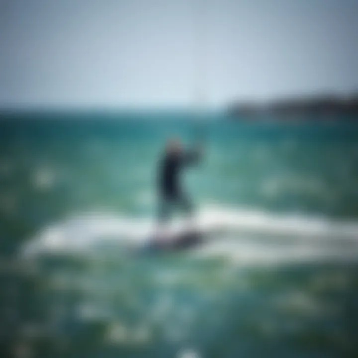 Thrilling Maneuvers on Foiling Boards Kiteboarder showcasing advanced maneuvers with a foiling board on water