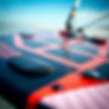 Close-up view of a foiling board's design and construction materials