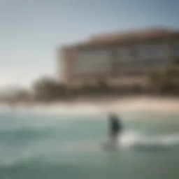 A stunning view of Hotel Las Salinas Bani against a backdrop of kiteboarding activity