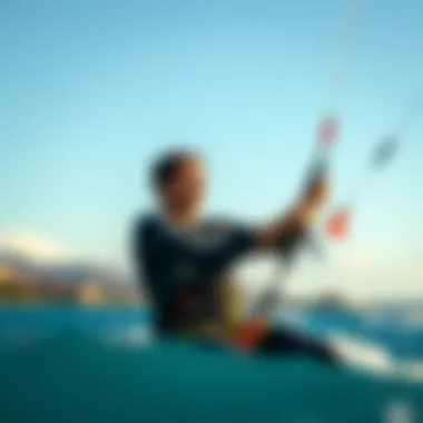 An instructor demonstrating kite control to aspiring riders