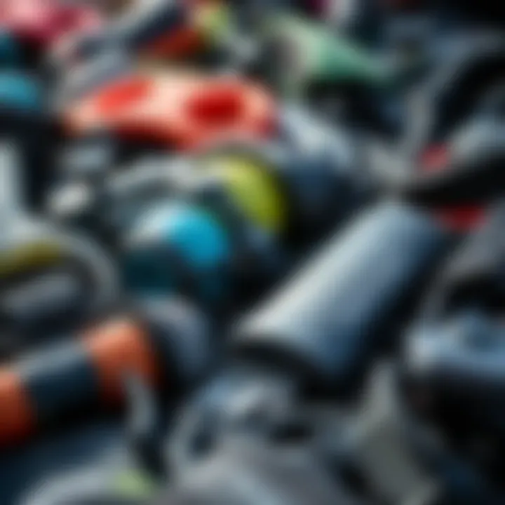 Close-up of essential kiteboarding gear arranged neatly