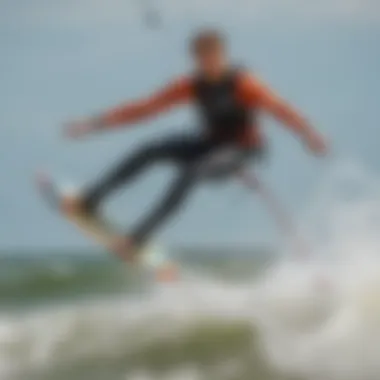 A kite surfer soaring above the waves in Michigan