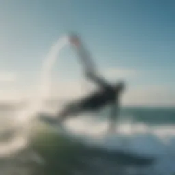 A kiteboarder soaring high above the ocean waves.