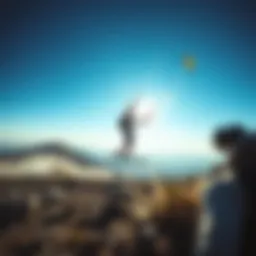 Kiteboarding action on a mountain board