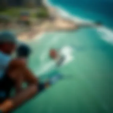 An aerial view showcasing a vibrant kiteboarding community