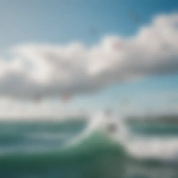 A vibrant community of kitesurfers enjoying the waves