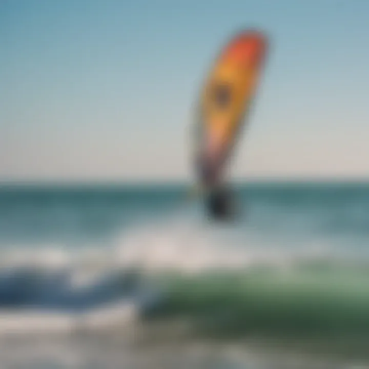 A vibrant beach scene showcasing kitesurfers in action